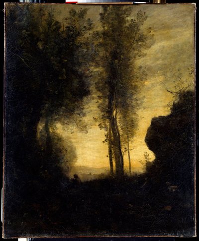 Chèvre assise jouant de la flûte dans une clairière - Jean Baptiste Camille Corot