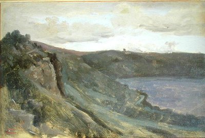 Les Rives du Tibre, entourées de collines, c.1825-27 - Jean Baptiste Camille Corot