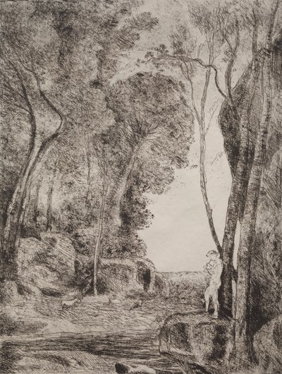 Le Petit Berger, impression originale 1855, imprimée en 1921 - Jean Baptiste Camille Corot