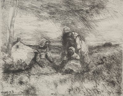 La Petite Sœur, impression originale 1854, imprimée en 1921 - Jean Baptiste Camille Corot