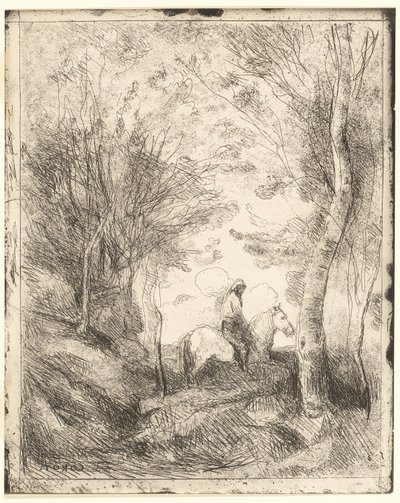 Le Cavalier dans les bois, grande plaque - Jean Baptiste Camille Corot