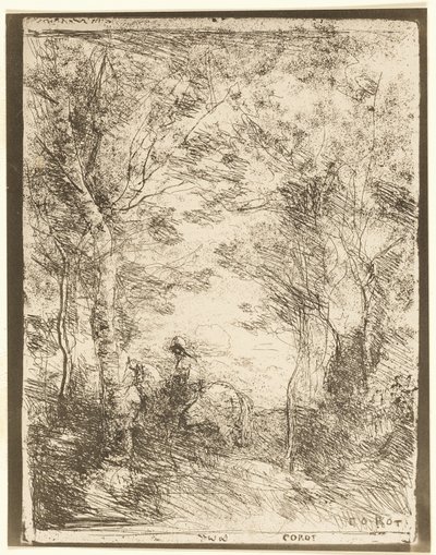 Le cavalier dans les bois, petite plaque - Jean Baptiste Camille Corot