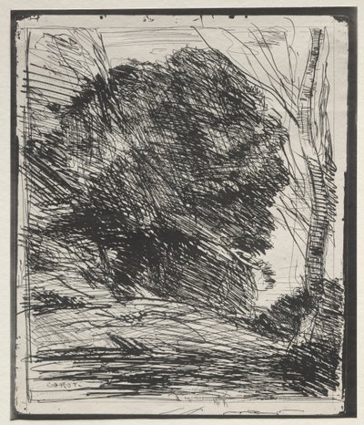 Arbres sur la montagne, impression originale 1856, imprimée en 1921 - Jean Baptiste Camille Corot