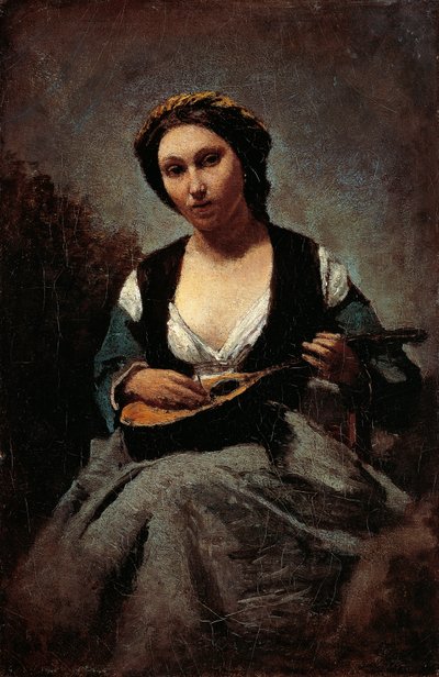 Femme avec mandoline, par Jean-Baptiste-Camille Corot (1796-1875) - Jean Baptiste Camille Corot