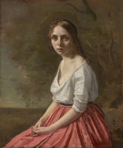 Jeune femme en jupe rose, vers 1845-50 - Jean Baptiste Camille Corot