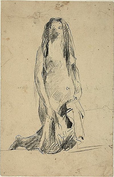 Femme nue agenouillée avec draperie - Jean Baptiste Carpeaux