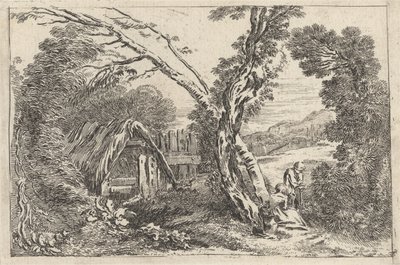 Homme et femme creusant, planche de "A New Book of Landskips", 1637 - Jean Baptiste Claude Chatelain