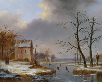 Patinage sur une rivière gelée - Jean Baptiste Coene