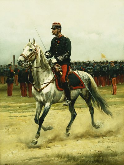 Un officier de cavalerie passant des troupes - Jean Baptiste Edouard Detaille