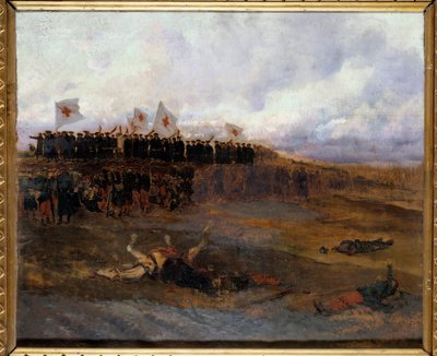 Siège de Paris 1870 : « les frères des écoles de la doctrine chrétienne se dirigent vers le champ de bataille » Peinture par Édouard Detaille (1848-1912) 1872 - Jean Baptiste Edouard Detaille