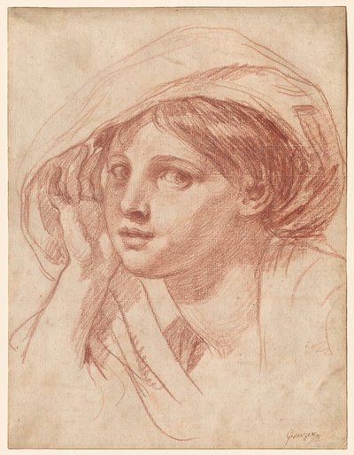 Tête de jeune femme, vers 1785 (craie rouge sur papier vergé blanc) - Jean Baptiste Greuze