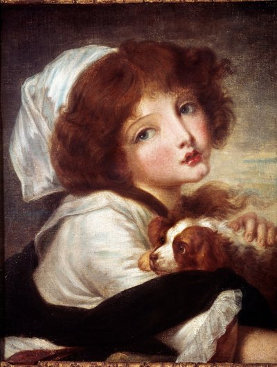 Jeune fille avec petit chien Peinture de Jean Baptiste Greuze (1725-1805) 18ème siècle Paris, Musée Cognacq-Jay - Jean Baptiste Greuze