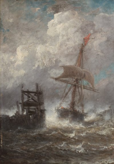 Paysage marin avec navire, 1870 - Jean Baptiste Henri Durand Brager