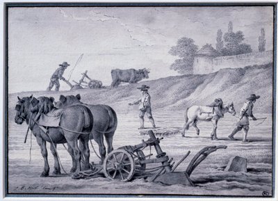 Agriculture : scène de labour. Dessin par Jean Baptiste Huet (1745-1811) 18ème siècle Paris, Musée du Louvre - Jean Baptiste Huet