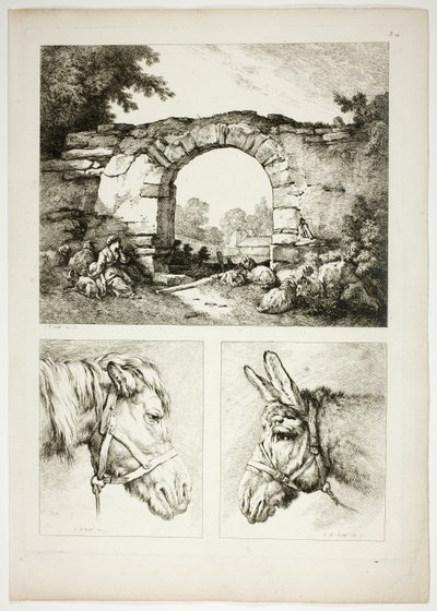 Planche Quatorze de 38 des Œuvres de J. B. Huet - Jean Baptiste Huet