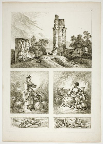 Planche Seize de 38 des Œuvres de J. B. Huet - Jean Baptiste Huet