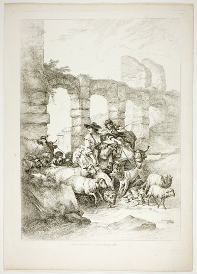 Planche douze de 38 des Œuvres de J. B. Huet - Jean Baptiste Huet