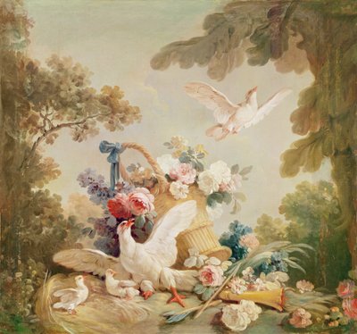 Salon du graveur Gilles Demarteau, au-dessus de la porte : colonnes, un panier de roses et une torche - Jean Baptiste Huet