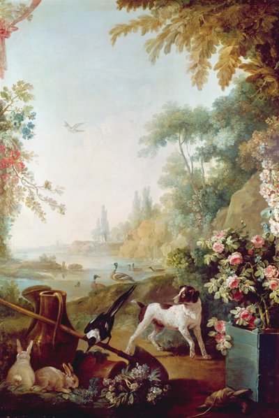 Deux lapins, une pie et un chien, du Salon de Gilles Demarteau (1722-76) - Jean Baptiste Huet
