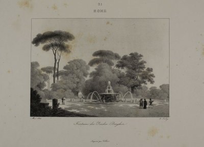 Fontaine dans le jardin de la Villa Borghese, Rome - Jean Baptiste Isabey