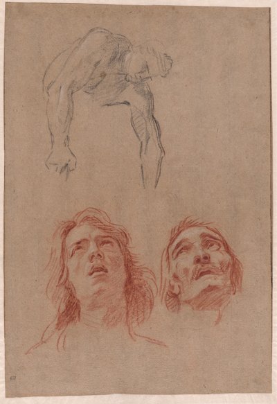 Homme se penchant et deux études de têtes (recto) - Jean Baptiste Jouvenet
