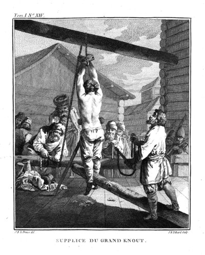 Punition avec un Grand Knout. De Voyage en Sibérie, 1766 - Jean Baptiste Le Prince
