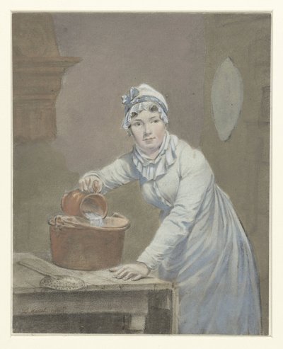 Servante versant du lait dans une casserole - Jean Baptiste Mallet (possibly)