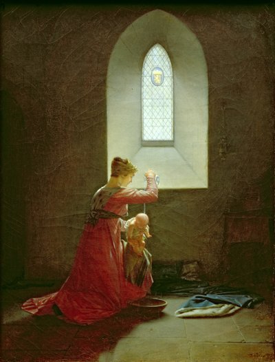 Geneviève de Brabant baptisant son fils en prison - Jean Baptiste Mallet