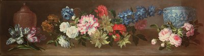 Nature morte de roses et autres roses sur un rebord avec deux pots en gingembre - Jean Baptiste Monnoyer