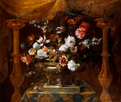 Nature morte avec des fleurs dans un vase en argent avec des brûleurs de parfum, vers 1690-99 - Jean Baptiste Monnoyer
