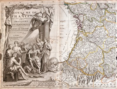Carte de la Guyenne et de la Gascogne, avec un portrait de Louis XIV entouré de personnages allégoriques - Jean Baptiste Nolin