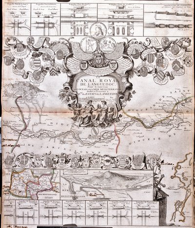 Carte du Canal du Midi, avec ses aqueducs - Jean Baptiste Nolin