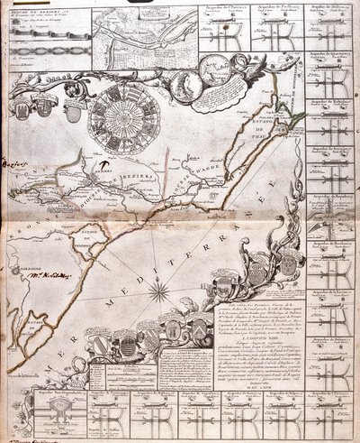 Carte du Canal du Midi, avec ses aqueducs - Jean Baptiste Nolin