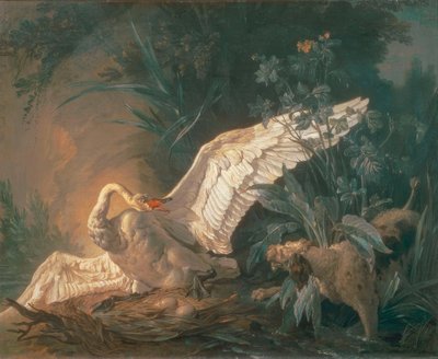 Chien barbet attaquant un cygne dans son nid - Jean Baptiste Oudry