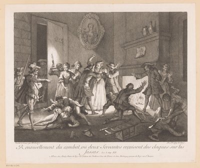 Intérieur avec un groupe de personnes se battant (Scènes du Roman Comique de Scarron) - Jean Baptiste Oudry