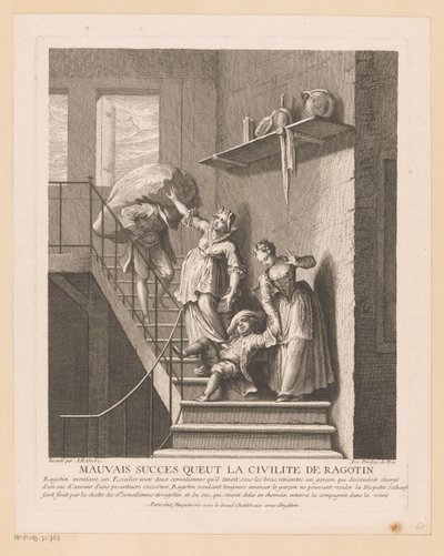 Ragotin avec deux dames sur un escalier - Jean Baptiste Oudry