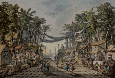 Scène de marché dans un port oriental imaginaire - Jean Baptiste Pillement