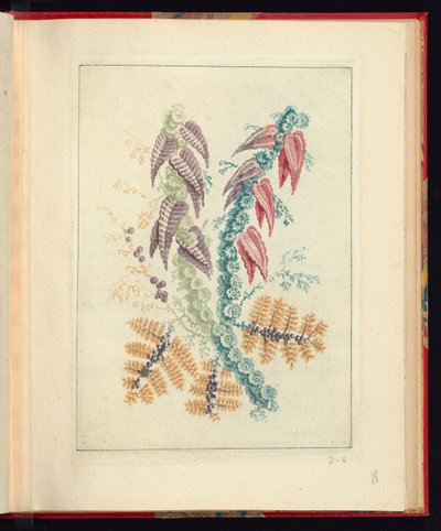 Conception ornementale avec des feuilles triangulaires pourpres et rouges, de Nouvelle suite de cahiers de fleurs naturelles à l