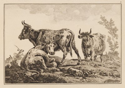 Planche 3, de "Cahier de Six Feuilles de Boeufs et Vaches" - Jean Baptiste Pillement