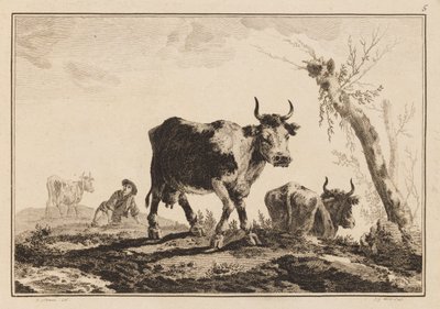 Planche 5, "Cahier de Six Feuilles de Bœufs et Vaches" - Jean Baptiste Pillement