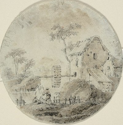Moulin à eau avec personnages près de la rivière - Jean Baptiste Pillement