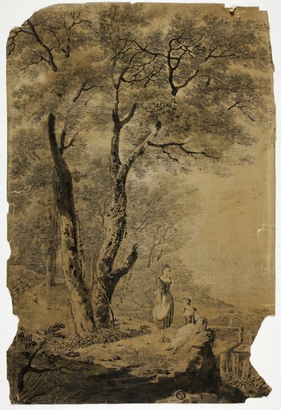 Paysage boisé avec deux femmes au premier plan - Jean Baptiste Pillement