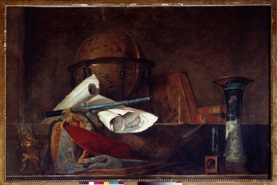 Allégorie de la science Nature morte, globe, cartes géographiques, livres et vase - Jean Baptiste Simeon Chardin