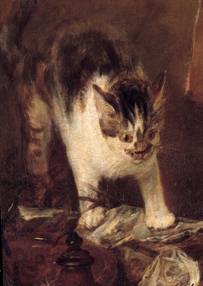 Nature morte avec raie, poissons, huîtres, cruche. Détail du chat - Jean Baptiste Simeon Chardin