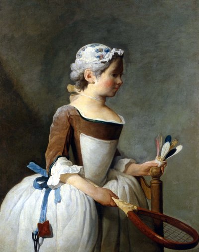 Jeune fille avec raquette et volant, Jean Baptiste Siméon Chardin (1699 - 1779), peinture à l