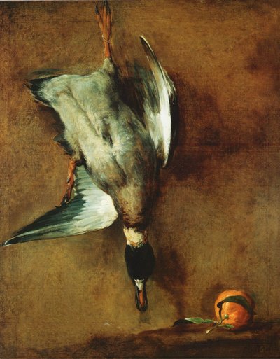 Un canard col-vert attaché à la muraille et une bigarade - Jean Baptiste Simeon Chardin