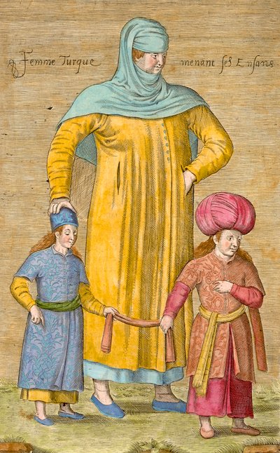 Femme menant ses enfants, planche de 
