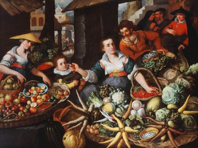 Un étal de fruits et légumes sur un marché de ville - Jean Baptiste de Saive
