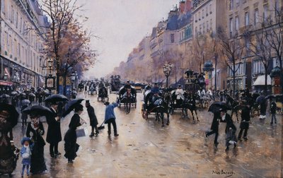 Boulevard Poissonnière sous la pluie, vers 1880 - Jean Beraud