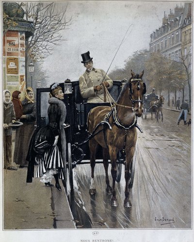 Femme élégante dans une calèche à Paris: « Nous revenons » - illustration de Jean Béraud (1849 - 1935), fin du XIXe siècle. - Jean Beraud